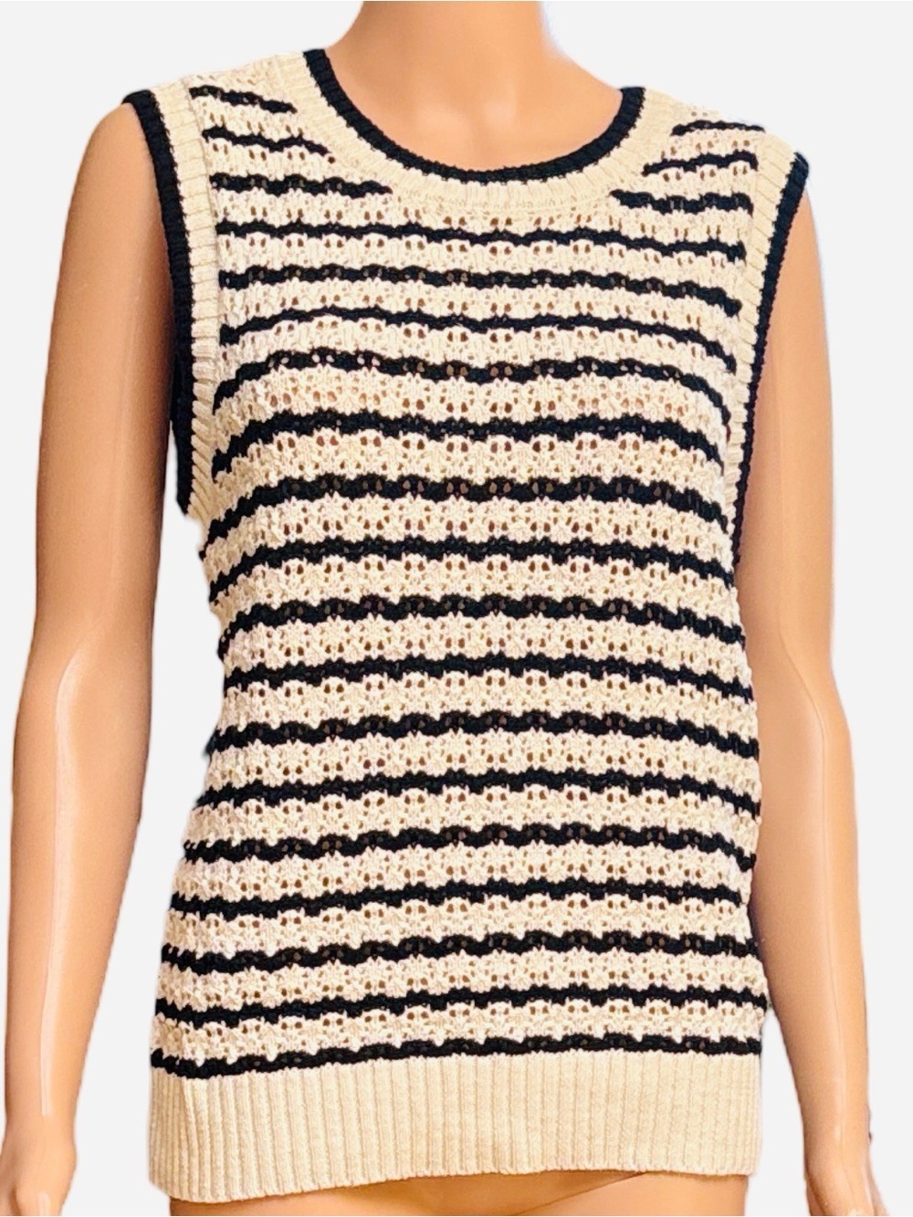 Sanctuary Ivory Black Knit Sleeveless Top Medium